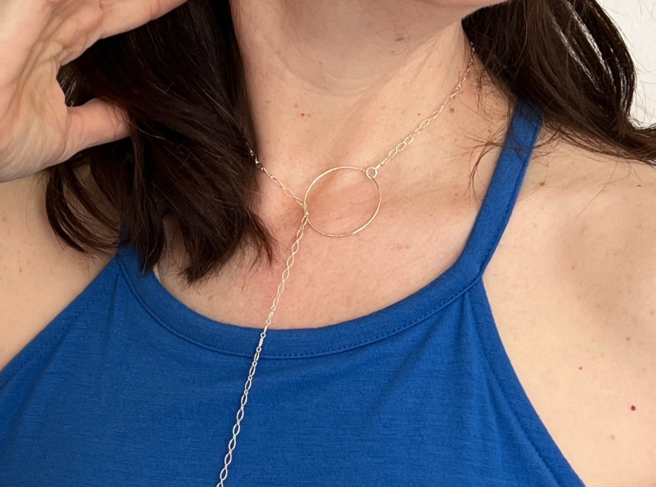 Fancy style chain lariat in sterling silver