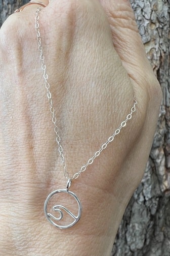 Mini sterling silver wave necklace made in Victoria BC Canada www.shoptwoblooms.com