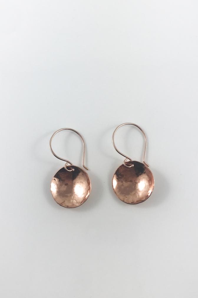 Copper disc bowl drop earrings Victoria BC Canada