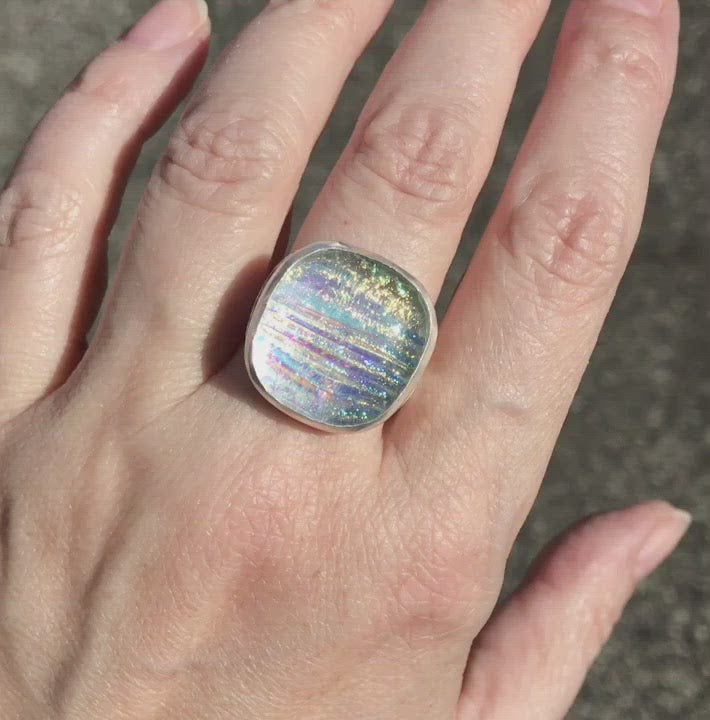 dichroic glass sterling silver ring minimalist jewellery Victoria BC Vancouver Island Canada